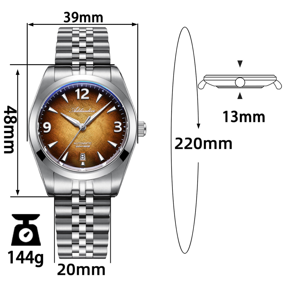 ADDIESDIVE AD2560 Orologio Automatico da Uomo 39mm – Miyota 8215, Vetro Zaffiro e Impermeabilità 200m