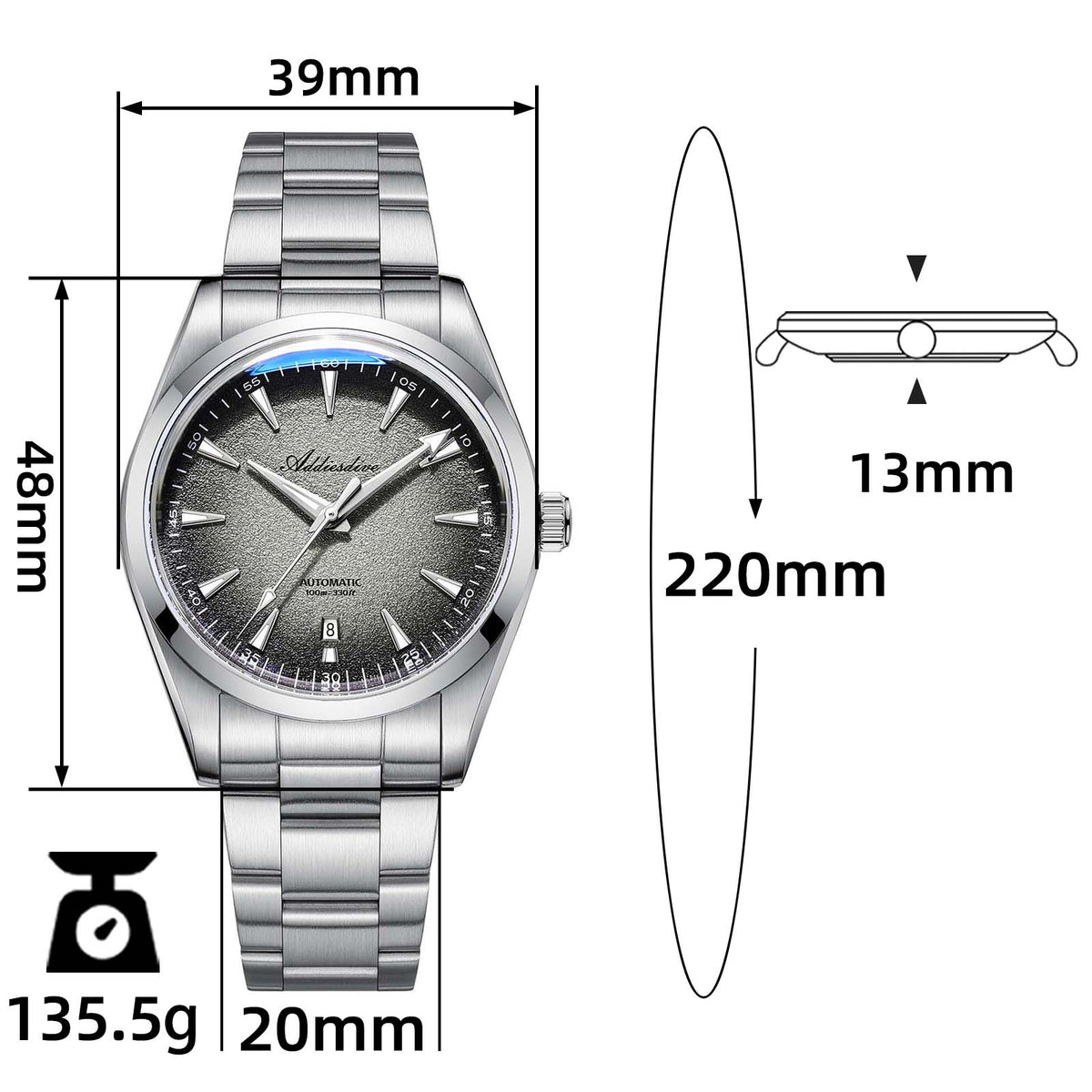 ★Magazzino Italia★ADDIESDIVE AD2527 Orologio Uomo Lusso | Impermeabile 100M, Automatico Giapponese