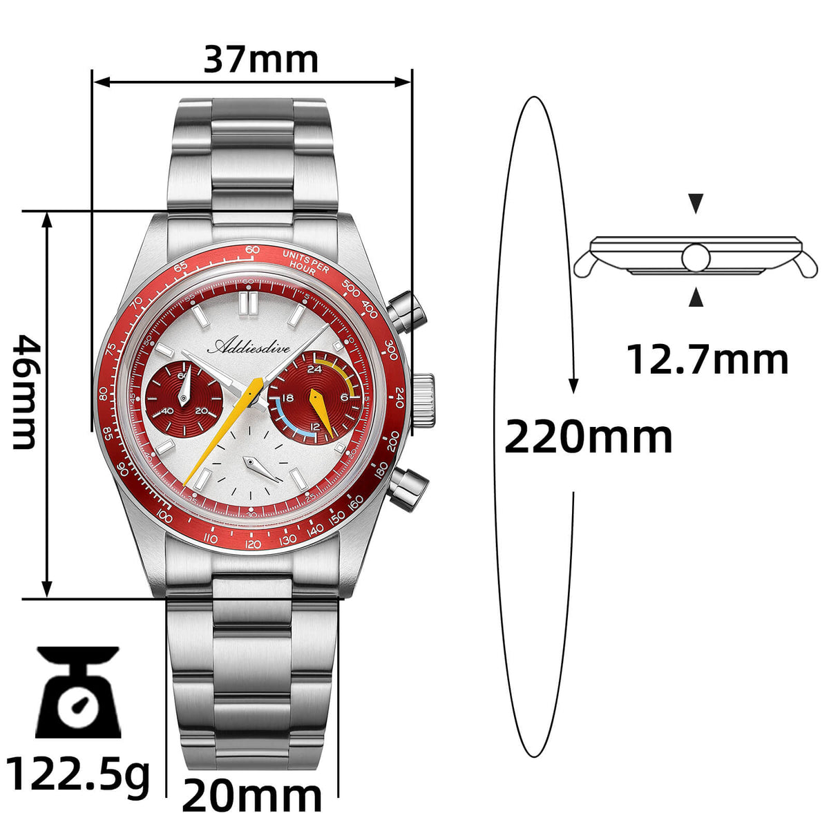 🔥SALDI D'AUTUNNO 🔥 Orologio cronografo al quarzo ADDIESDIVE 37 mm VK63 da corsa AD2539