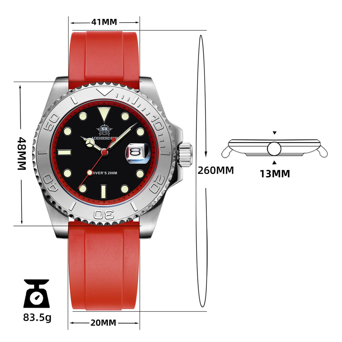★Saldi Anniversario★ADDIESDIVE Orologio Sportivo al Quarzo da 41 mm Impermeabile 200 m (AD2040)