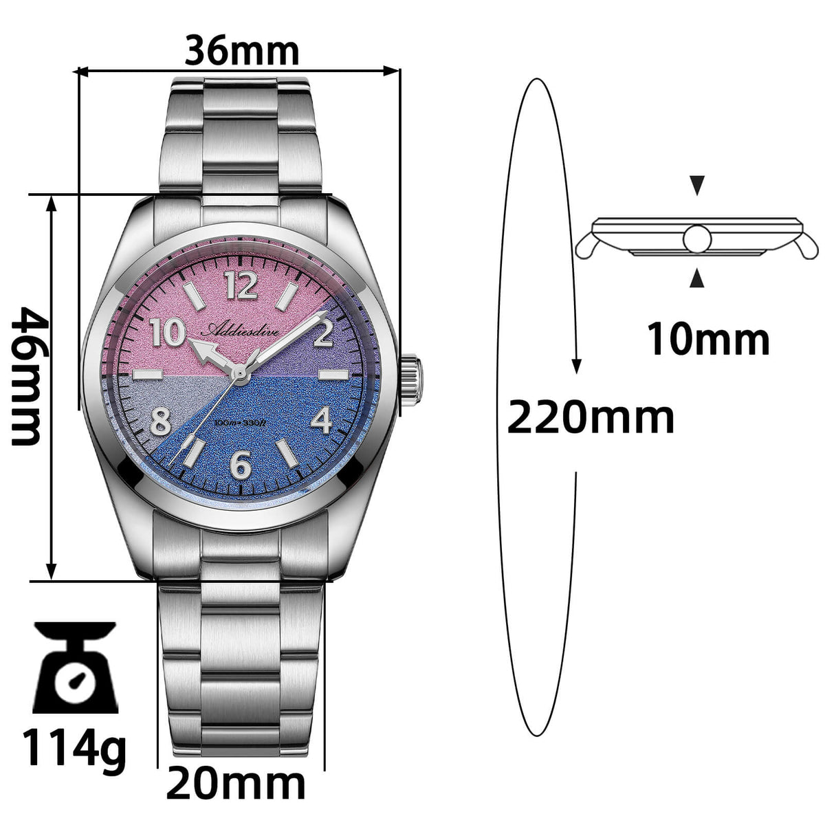🔥SALDI D'AUTUNNO 🔥 Orologio al quarzo ADDIESDIVE da 36 mm con quadrante a blocchi di colore AD2555 vetro zaffiro
