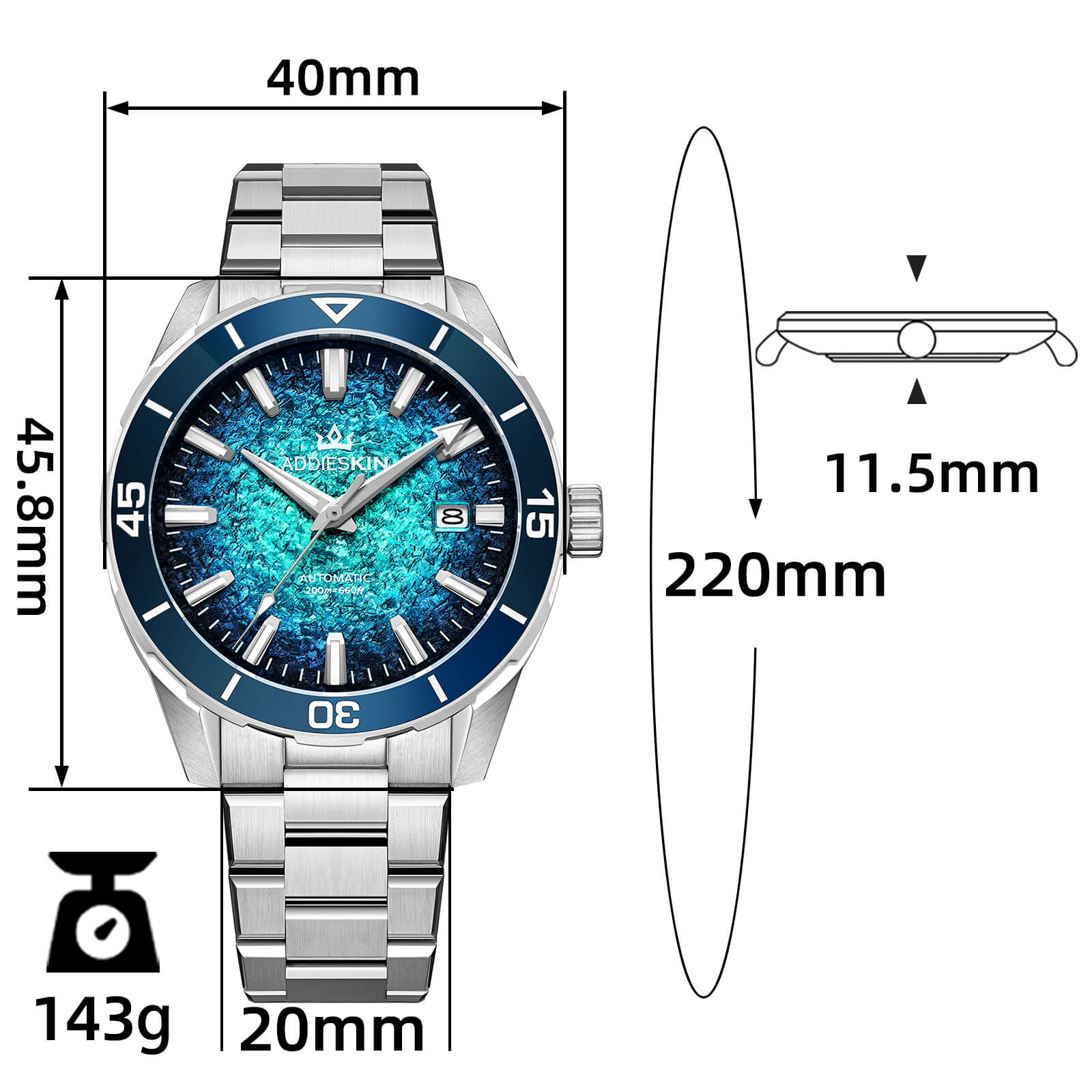 ★Saldi Anniversario★Orologio da uomo AddiesKIN di lusso da 40 mm con movimento Miyota 9015, modello K005