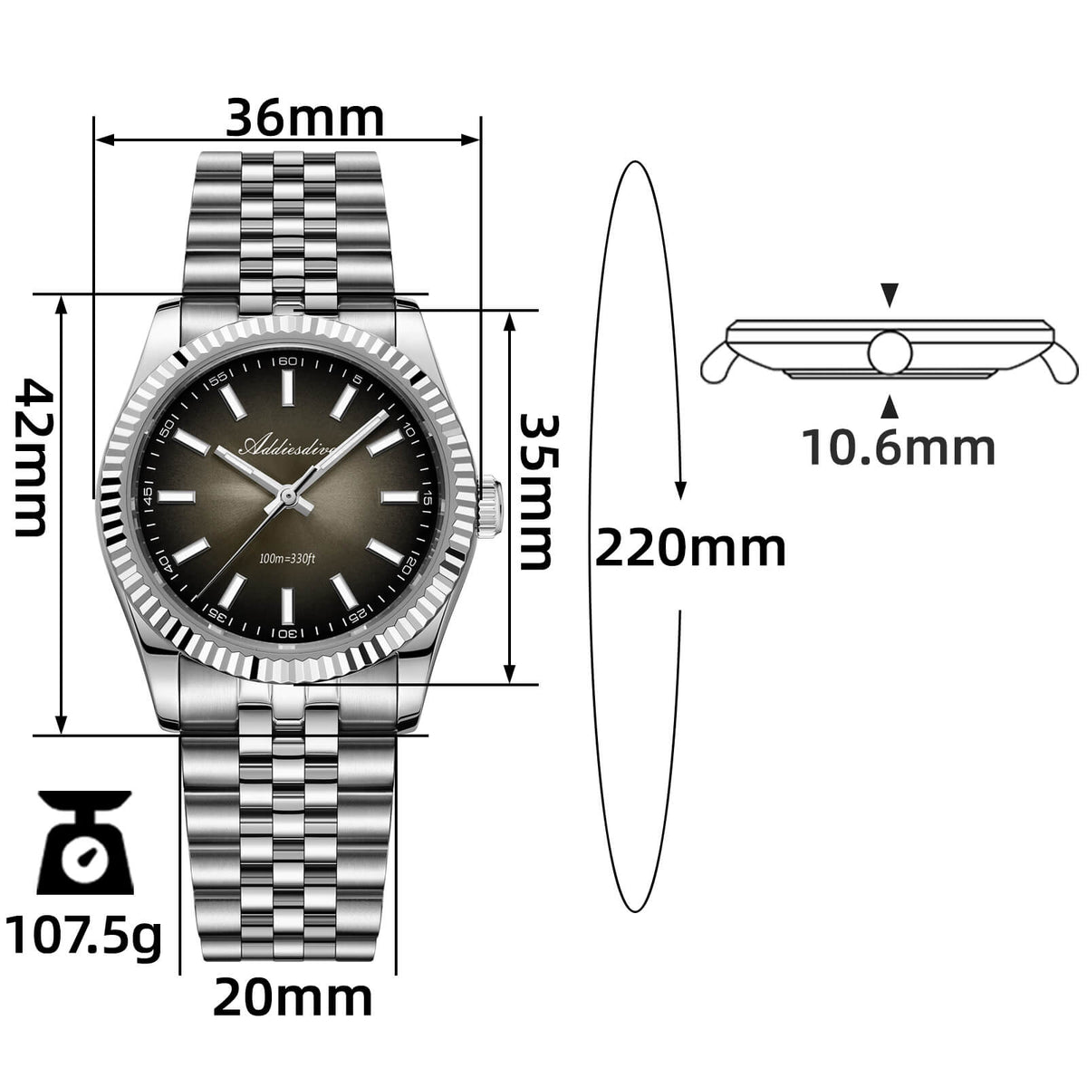 ★Saldi Anniversario★ADDIESDIVE 36mm DJ Homage Orologio da uomo AD2073