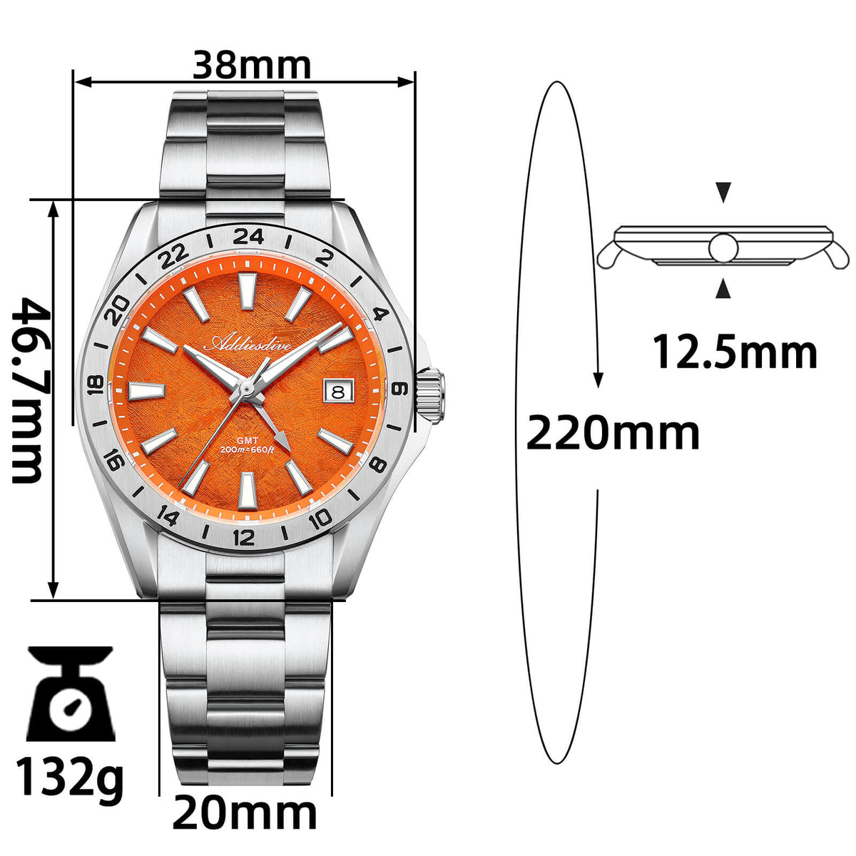 🔥SALDI D'AUTUNNO 🔥 ADDIESDIVE Orologio GMT al quarzo da 38 mm con movimento RONDA 515 (AD2548)