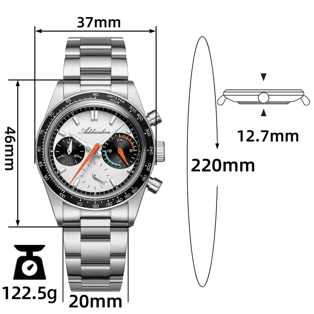 🔥SALDI D'AUTUNNO 🔥 Orologio cronografo al quarzo ADDIESDIVE 37 mm VK63 da corsa AD2539