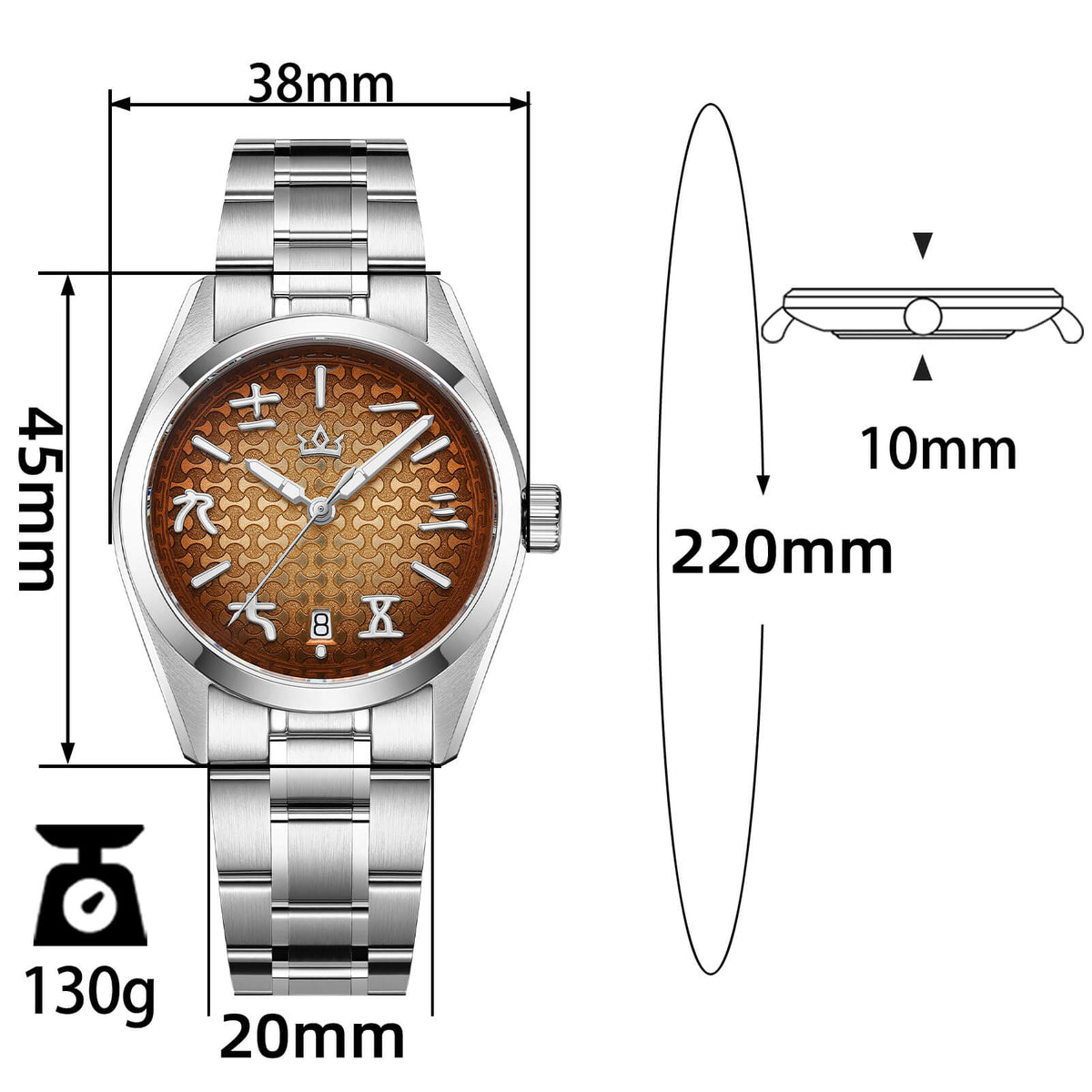 🔥SALDI D'AUTUNNO 🔥 Orologio automatico AddiesKIN K011 da 38 mm con quadrante a motivo "lingotto" e movimento 9015