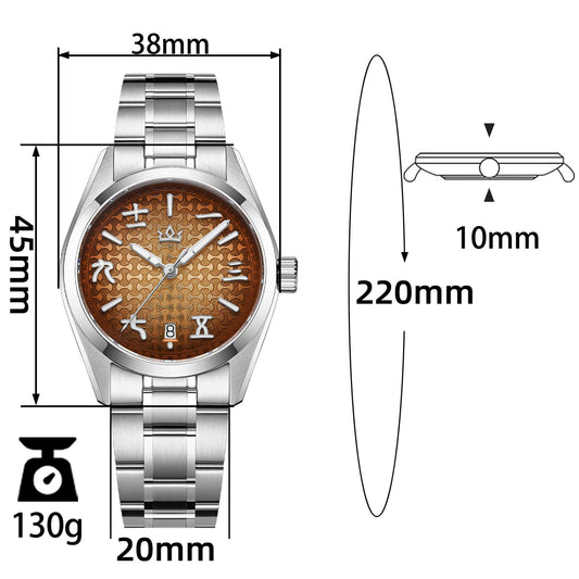 Orologio automatico AddiesKIN K011 da 38 mm con quadrante a motivo "lingotto" e movimento 9015