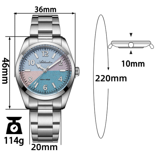 🔥Nuovo arrivo🔥 Orologio al quarzo ADDIESDIVE da 36 mm con quadrante a blocchi di colore AD2555 vetro zaffiro