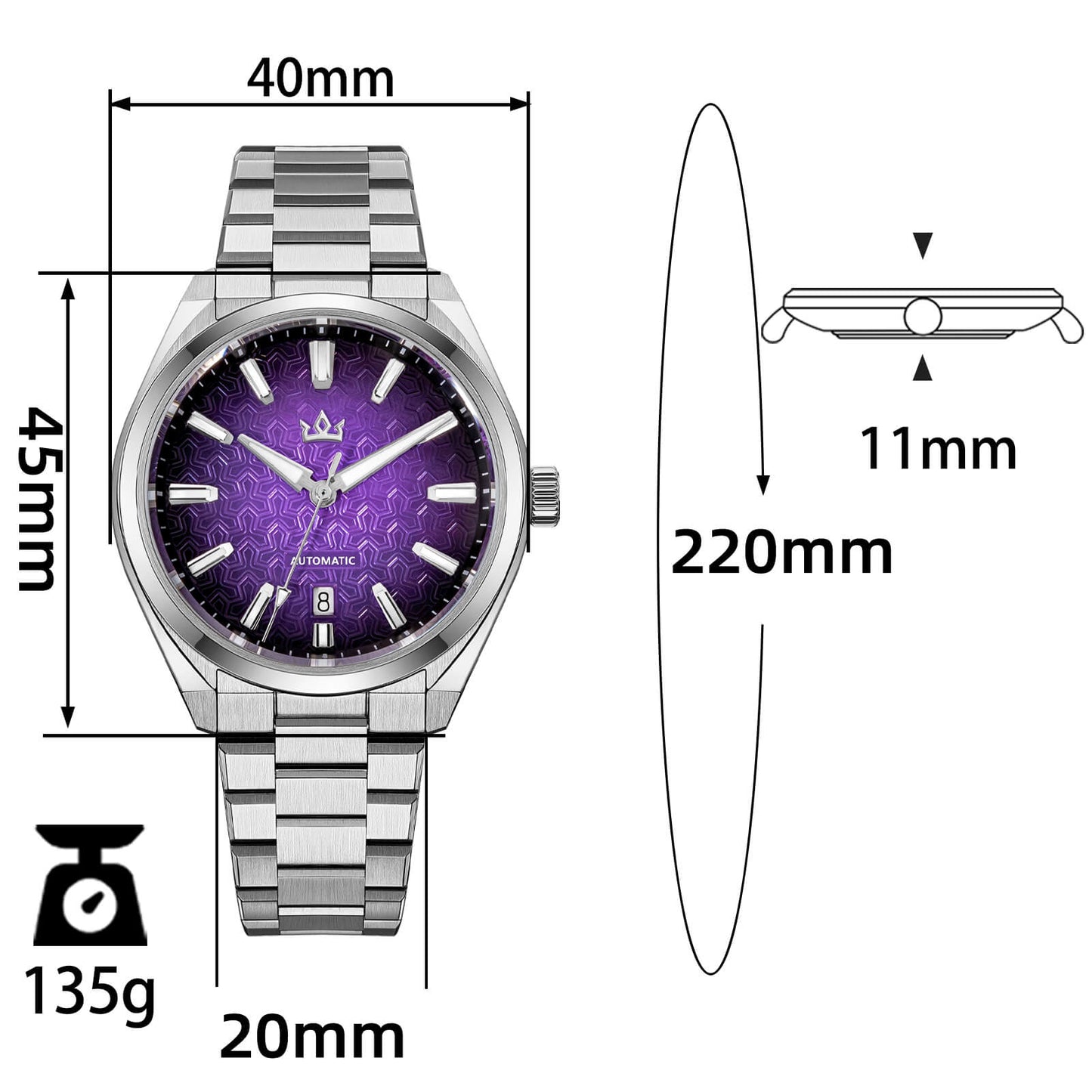 Orologio automatico di lusso AddiesKIN K014 da 40 mm con quadrante in rilievo tipo cammeo e movimento ST2130