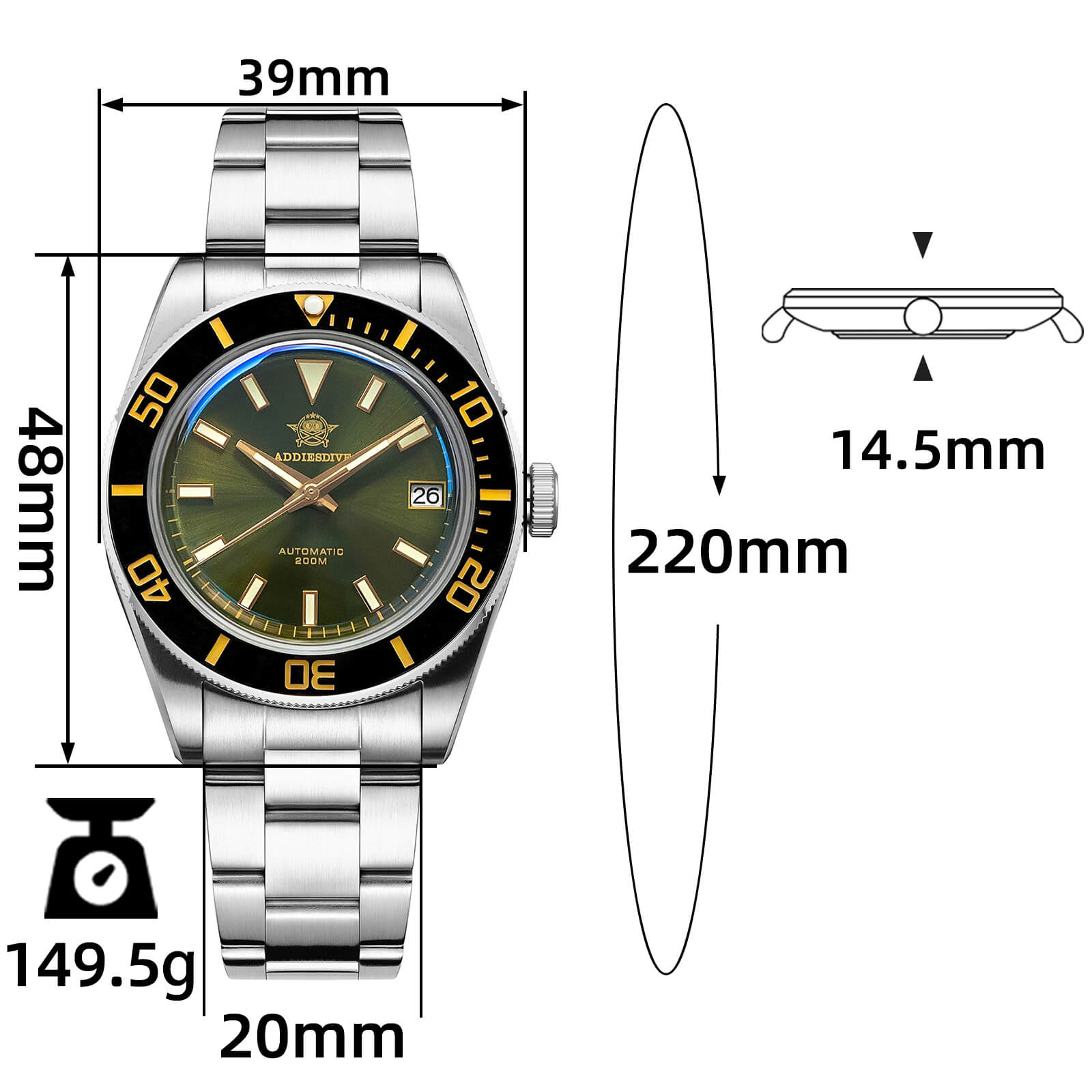 Addiesdive Orologio da Uomo Retro Sub 39mm NH35 AD2084