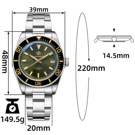 Addiesdive Orologio da Uomo Retro Sub 39mm NH35 AD2084