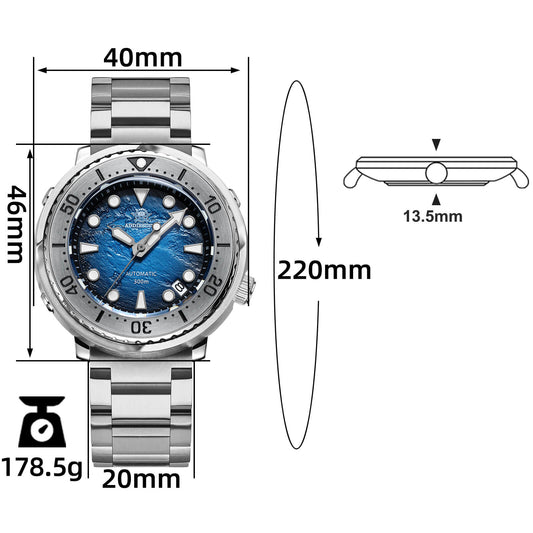 ADDIESDIVE® Orologio Subacqueo Automatico Tuna 300M AD2049