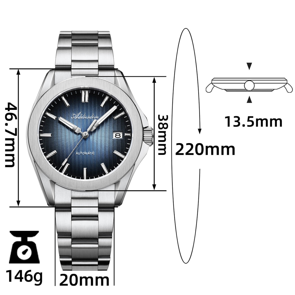 ★Offerte settimanali★ADDIESDIVE 38mm Orologio Automatico NH35 AD2080
