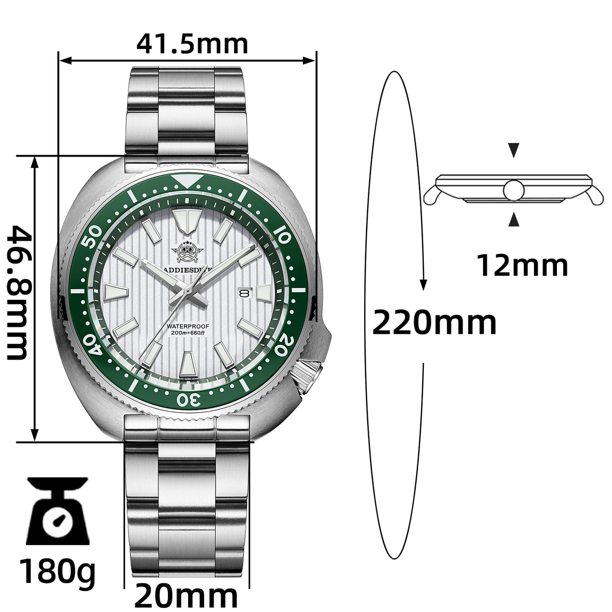 ★Offerta speciale★ Orologio subacqueo al quarzo da uomo Addiesdive Turtle 41 mm AD2507