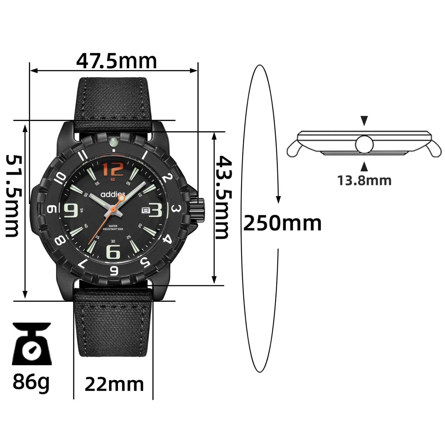 ADDIES Orologio Sportivo al Quarzo MY-057, Impermeabile Fino a 50 m