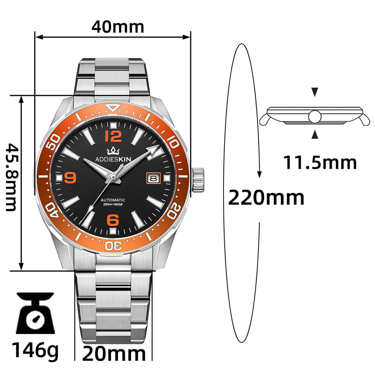 AddiesKIN Orologio da uomo di lusso 40 mm con movimento Miyota 9015 – Modello K009