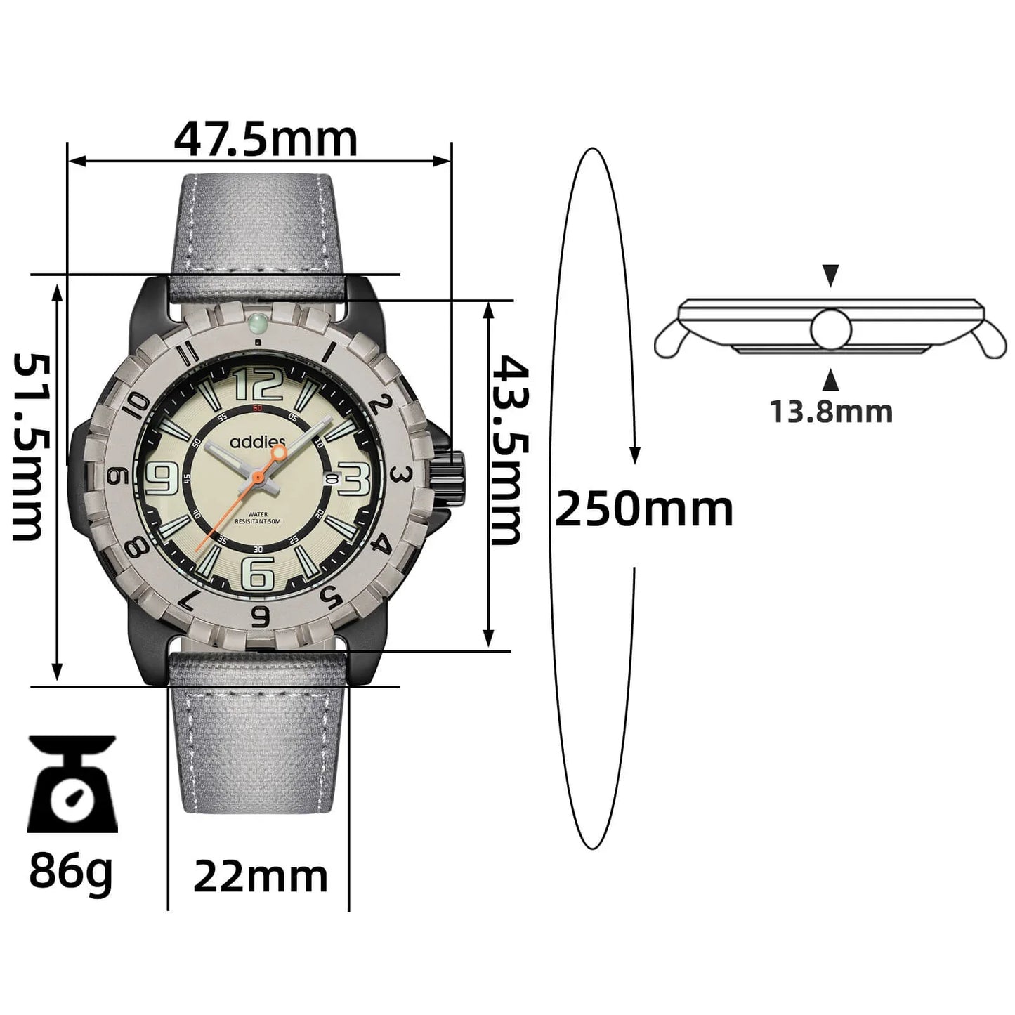 ADDIES Orologio Sportivo al Quarzo MY-057, Impermeabile Fino a 50 m