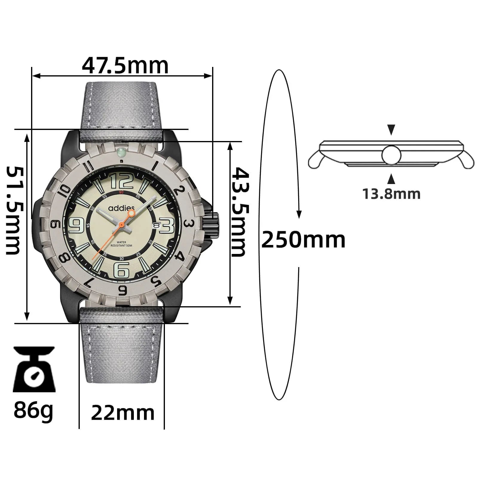 ADDIES Orologio Sportivo al Quarzo MY-057, Impermeabile Fino a 50 m