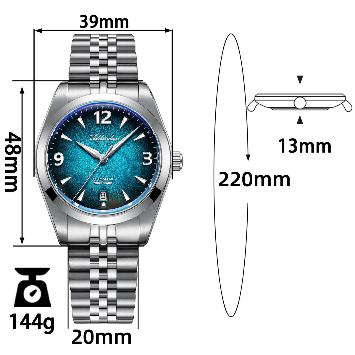 ADDIESDIVE AD2560 Orologio Automatico da Uomo 39mm – Miyota 8215, Vetro Zaffiro e Impermeabilità 200m
