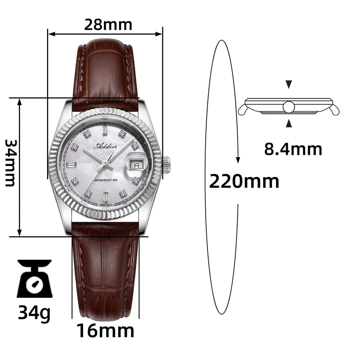 ★Nuovi Arrivi★Orologio da donna Addies da 28 mm con movimento al quarzo di lusso, modello AW25905
