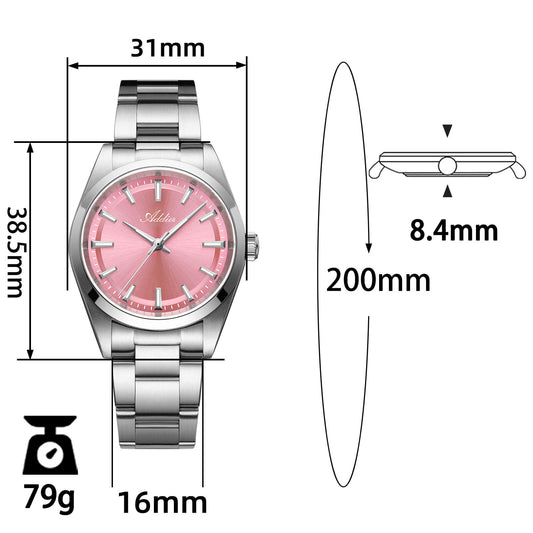 Addiesdive AW25908 Orologio da Donna al Quarzo 31mm con Quadrante Sunburst e Vetro Zaffiro