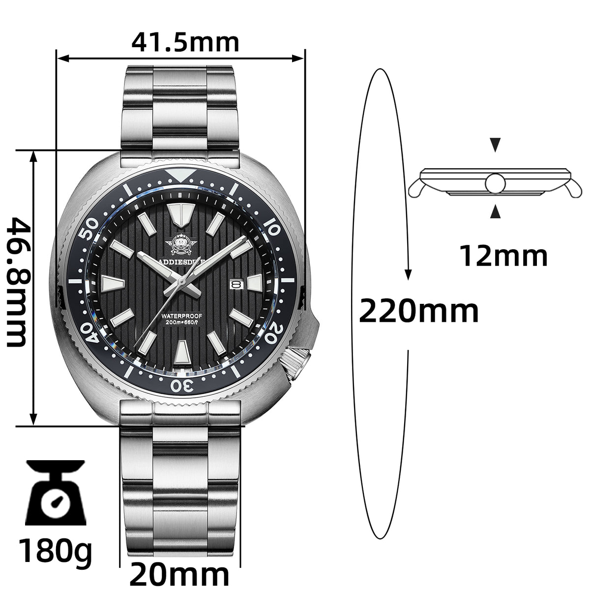 ★Offerta speciale★ Orologio subacqueo al quarzo da uomo Addiesdive Turtle 41 mm AD2507
