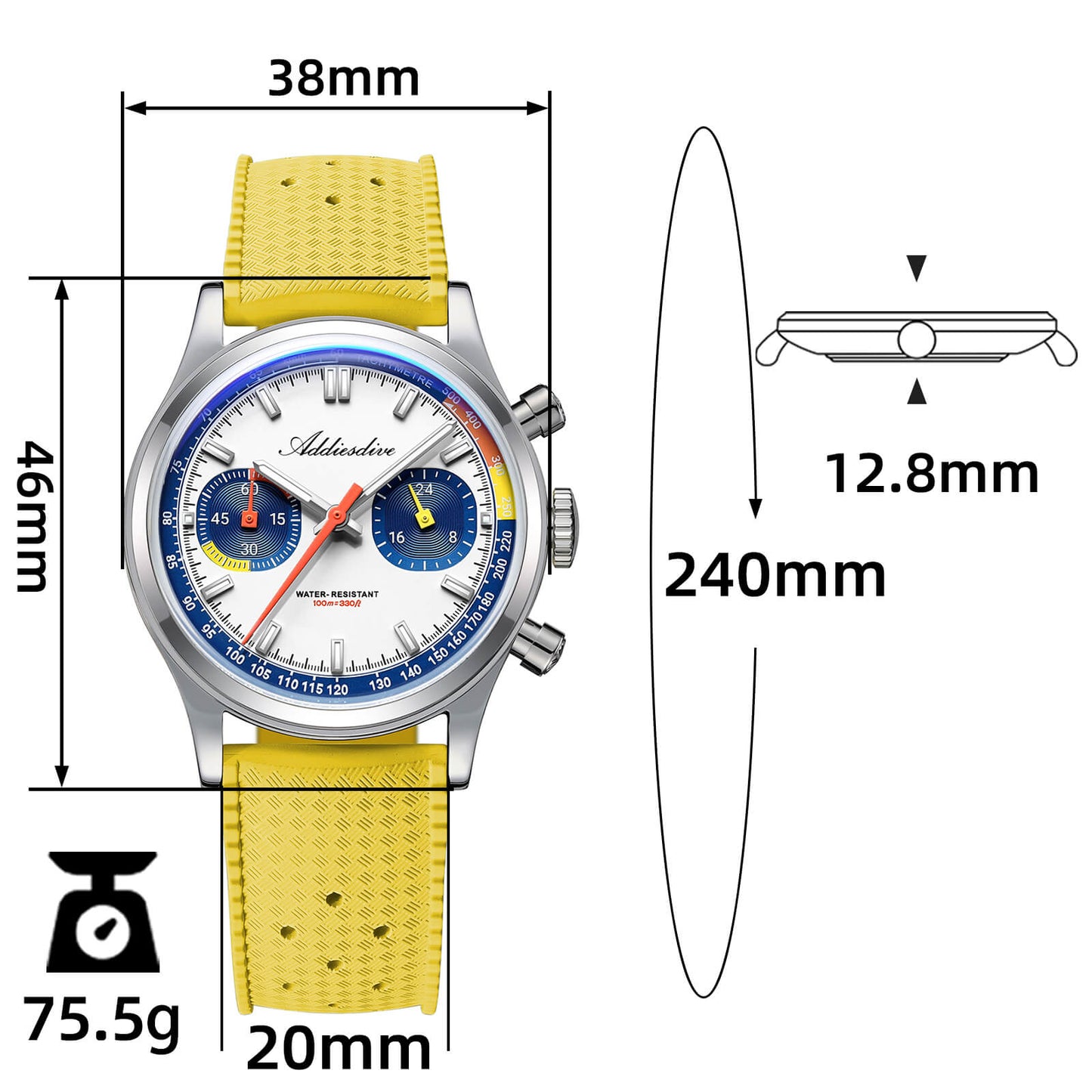 ★Saldi Anniversario★Orologio cronografo ADDIESDIVE VK64 da 38 mm ispirato alle corse AD2529