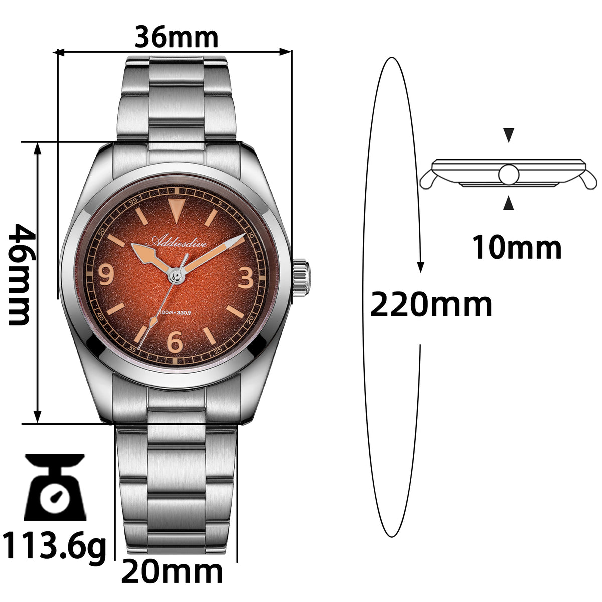 🔥SALDI D'AUTUNNO 🔥 Orologio al quarzo di lusso ADDIESDIVE da 36 mm AD2554