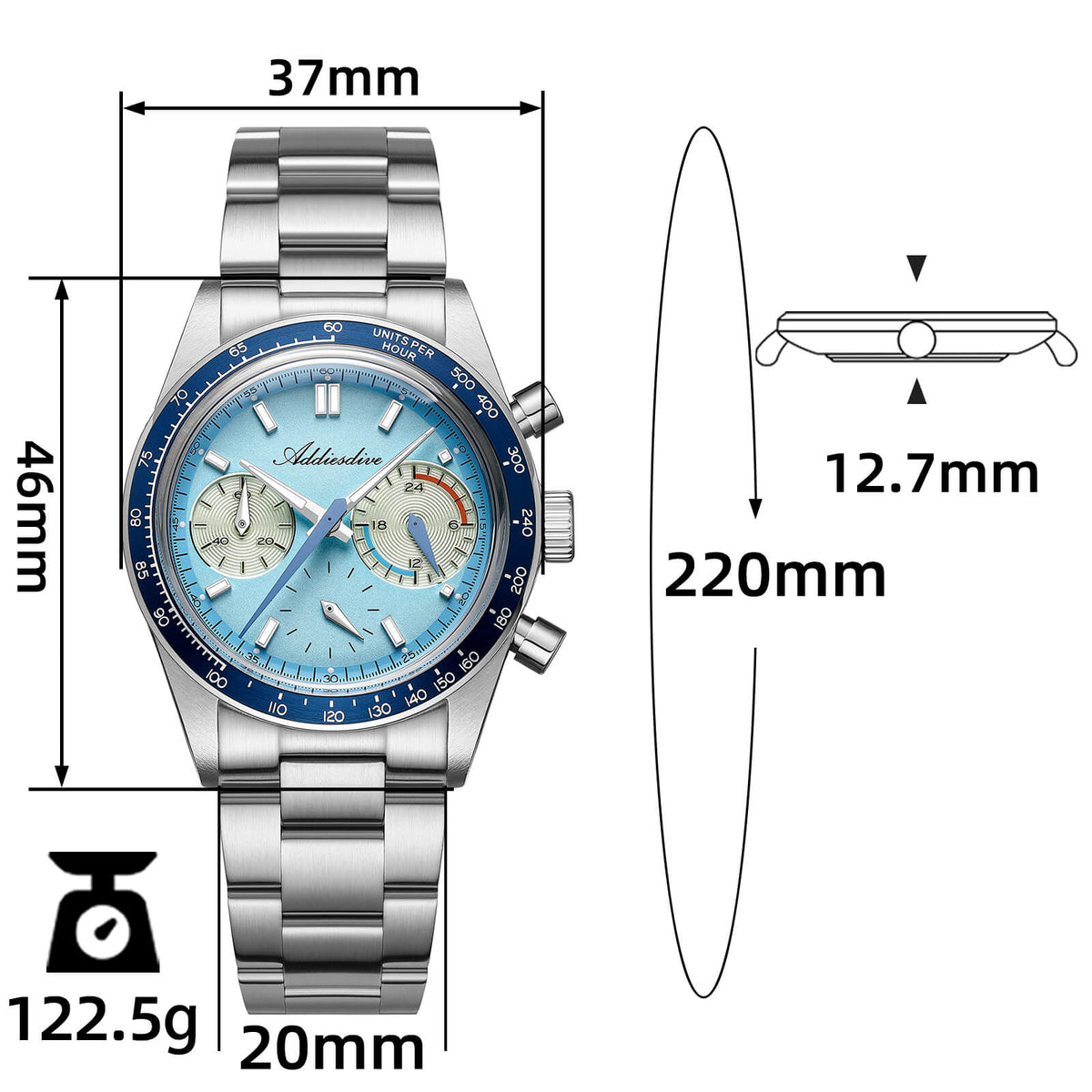 🔥SALDI D'AUTUNNO 🔥 Orologio cronografo al quarzo ADDIESDIVE 37 mm VK63 da corsa AD2539