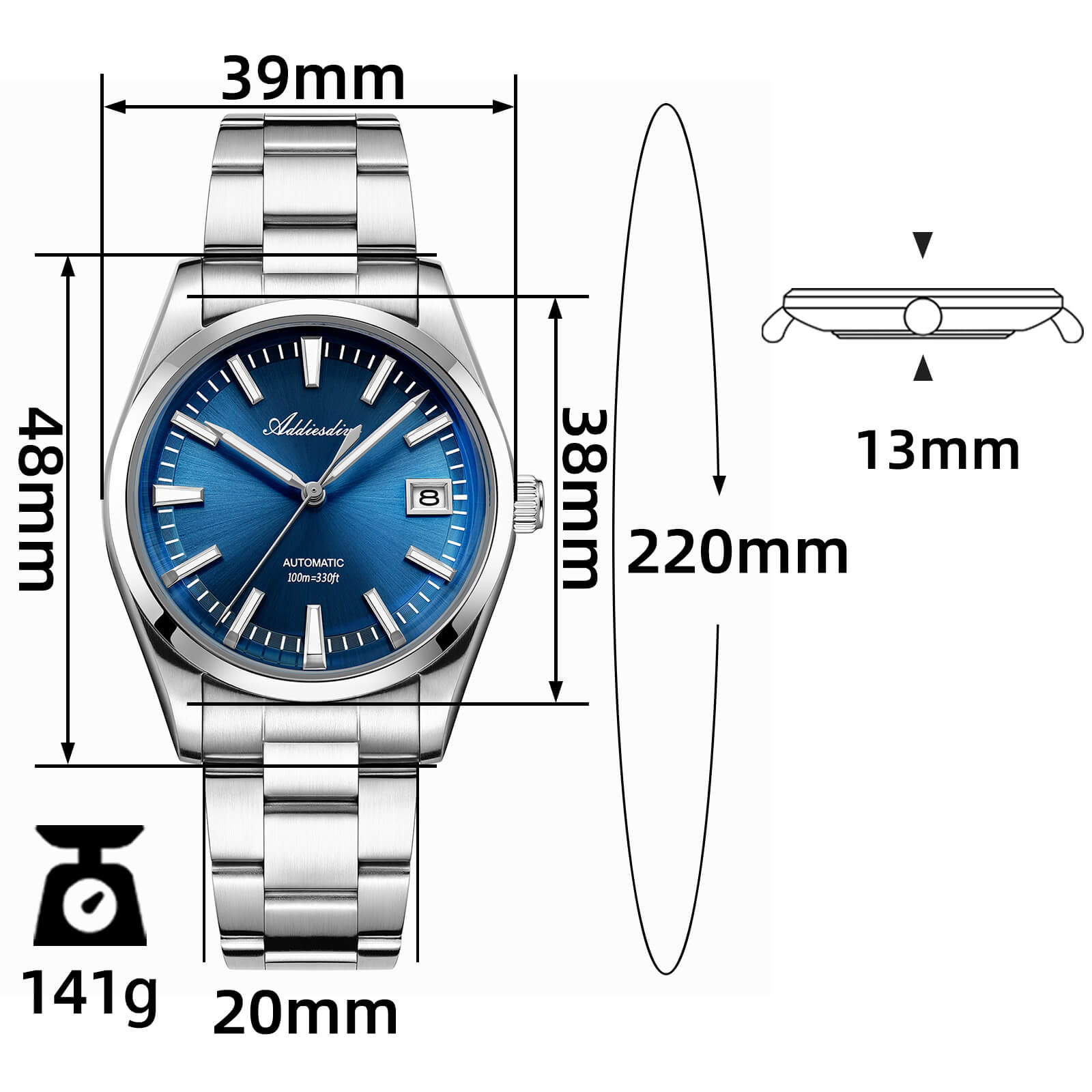 ADDIESDIVE 39mm Orologio Automatico NH35 AD2077