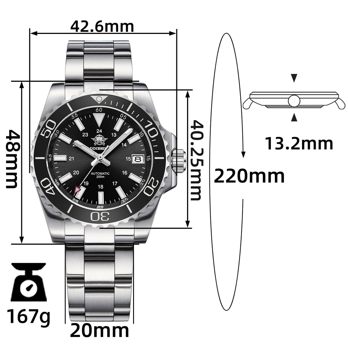 ★Saldi Anniversario★Orologio subacqueo automatico da uomo ADDIESDIVE con vetro zaffiro sintetico AD2504