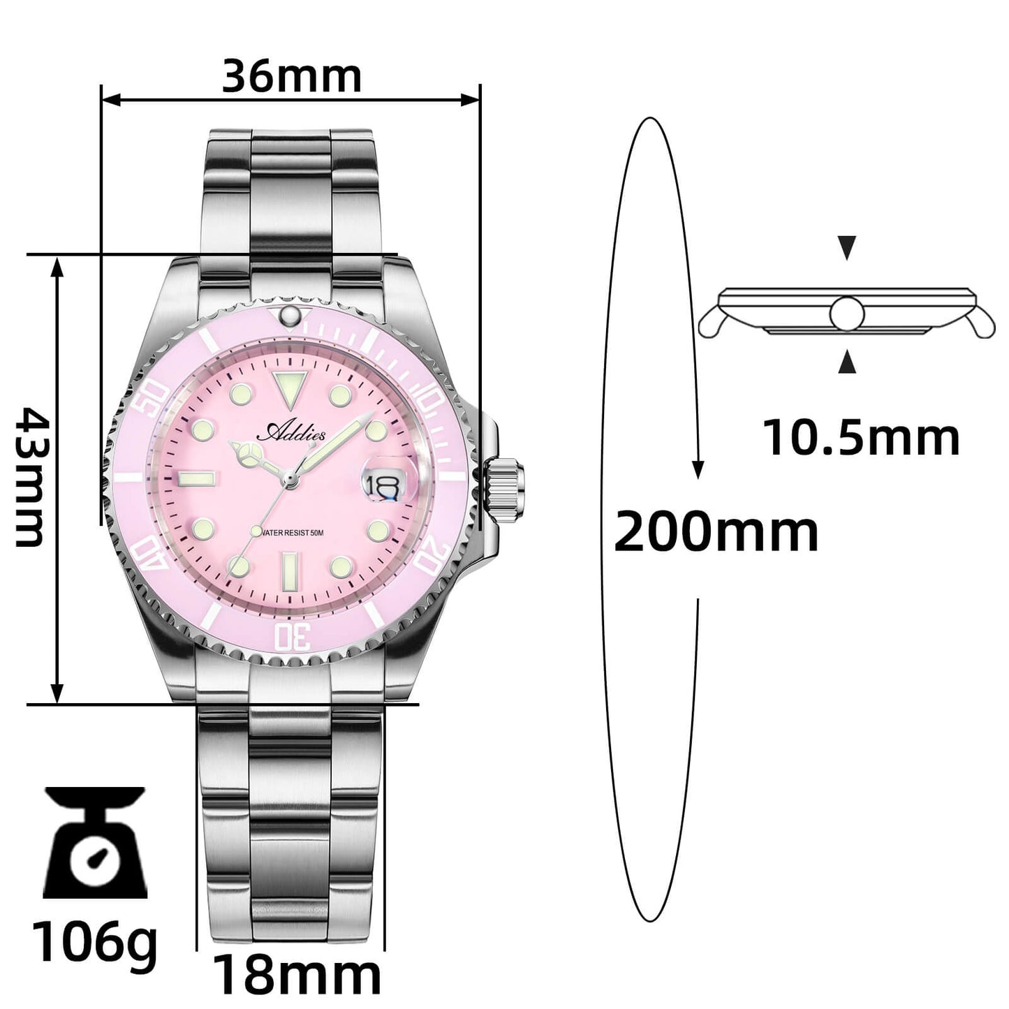 Addies Orologio al quarzo Luxury in acciaio inossidabile AW25902