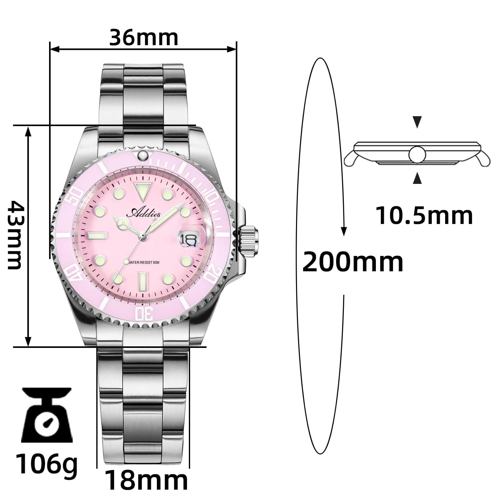Addies Orologio al quarzo Luxury in acciaio inossidabile AW25902
