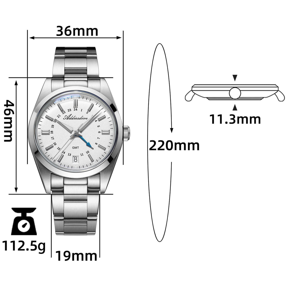 ★Saldi Anniversario★ADDIESDIVE Orologio al Quarzo GMT Elegance Collection AD2065
