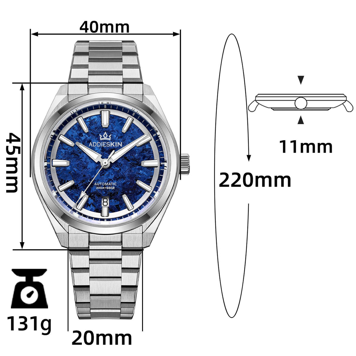 🔥SALDI D'AUTUNNO 🔥AddiesKIN Orologio Automatico di Lusso K006 – 40mm, Quadrante in Titanio Cristallizzato, Movimento Miyota 9015