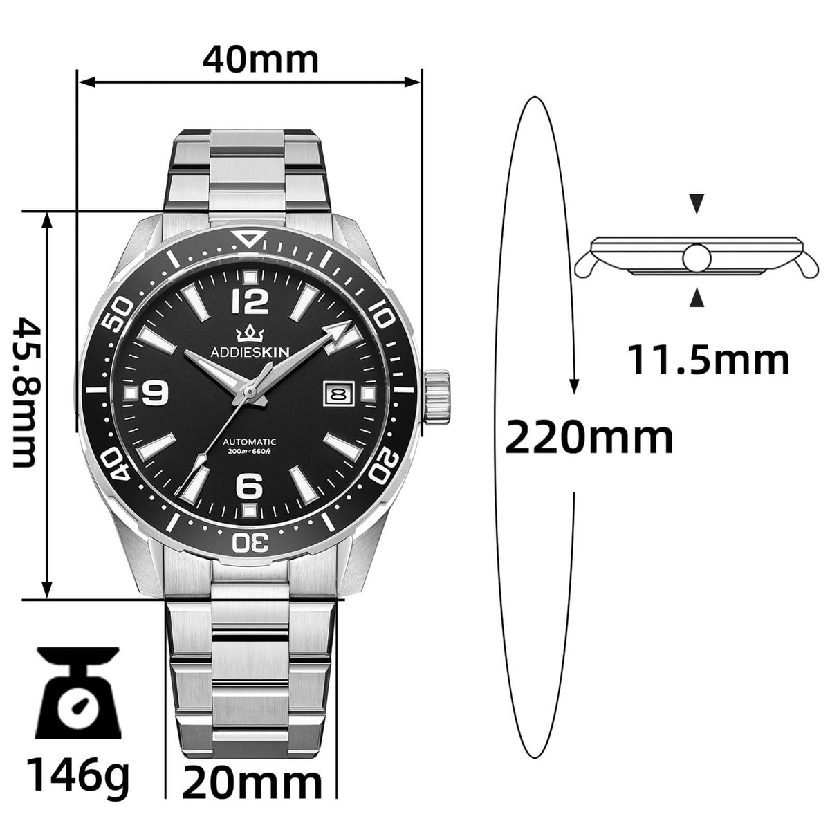 AddiesKIN Orologio da uomo di lusso 40 mm con movimento Miyota 9015 – Modello K009