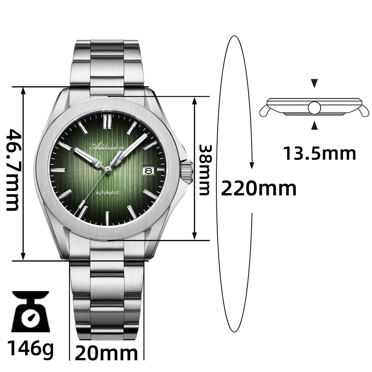 ★Offerte settimanali★ADDIESDIVE 38mm Orologio Automatico NH35 AD2080