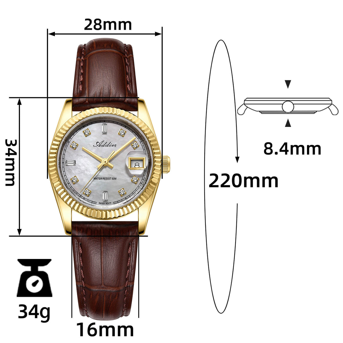 ★Nuovi Arrivi★Orologio da donna Addies da 28 mm con movimento al quarzo di lusso, modello AW25905