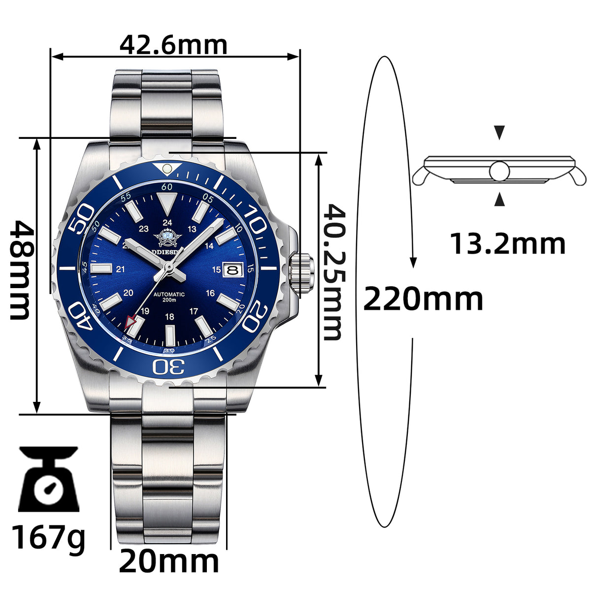 ★Saldi Anniversario★Orologio subacqueo automatico da uomo ADDIESDIVE con vetro zaffiro sintetico AD2504