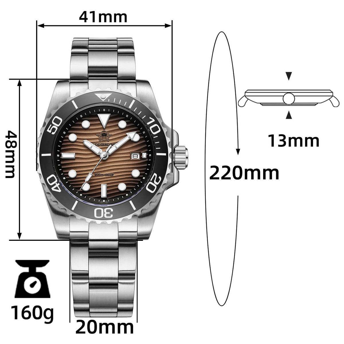 🔥SALDI D'AUTUNNO 🔥Orologio subacqueo al quarzo Addiesdive da 41 mm con quadrante a trama "deserto" AD2537