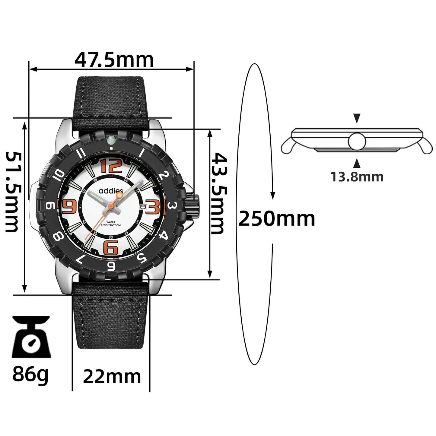 ADDIES Orologio Sportivo al Quarzo MY-057, Impermeabile Fino a 50 m