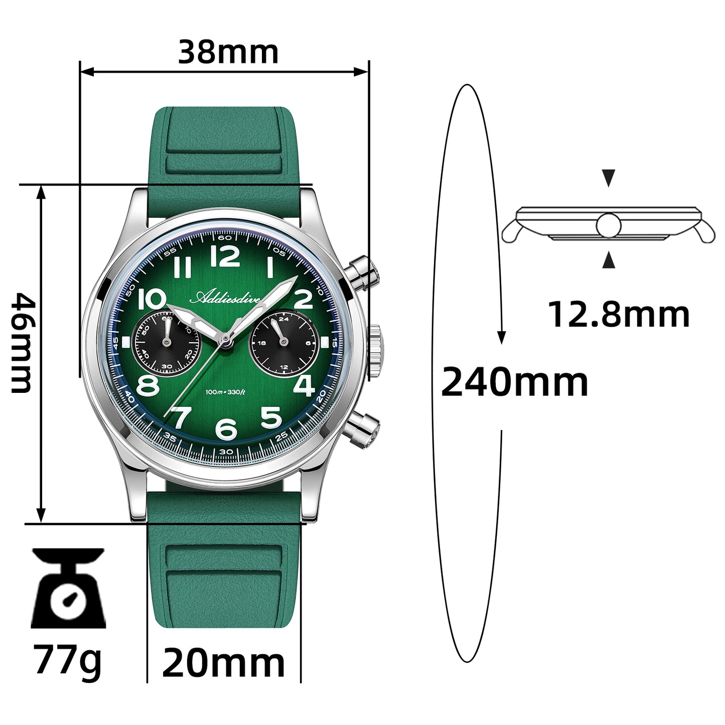 ★Magazzino italiano★ADDIESDIVE Orologio cronografo VK64 da 38 mm AD2516