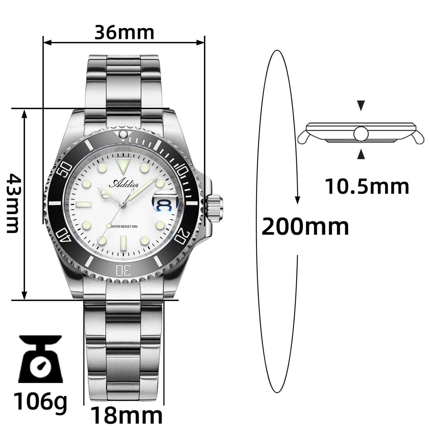 Addies Orologio al quarzo Luxury in acciaio inossidabile AW25902