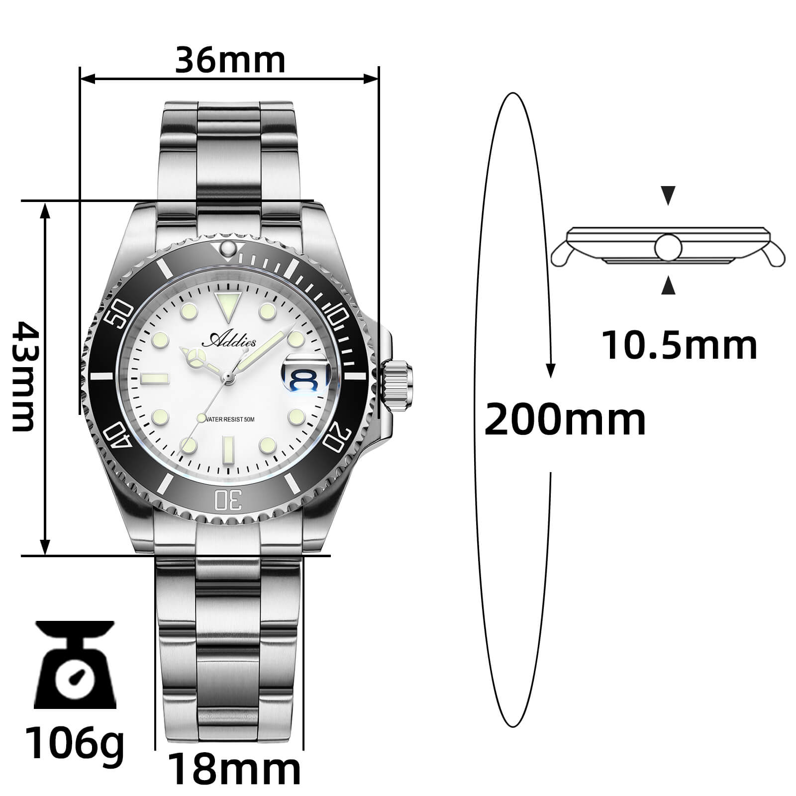 Addies Orologio al quarzo Luxury in acciaio inossidabile AW25902