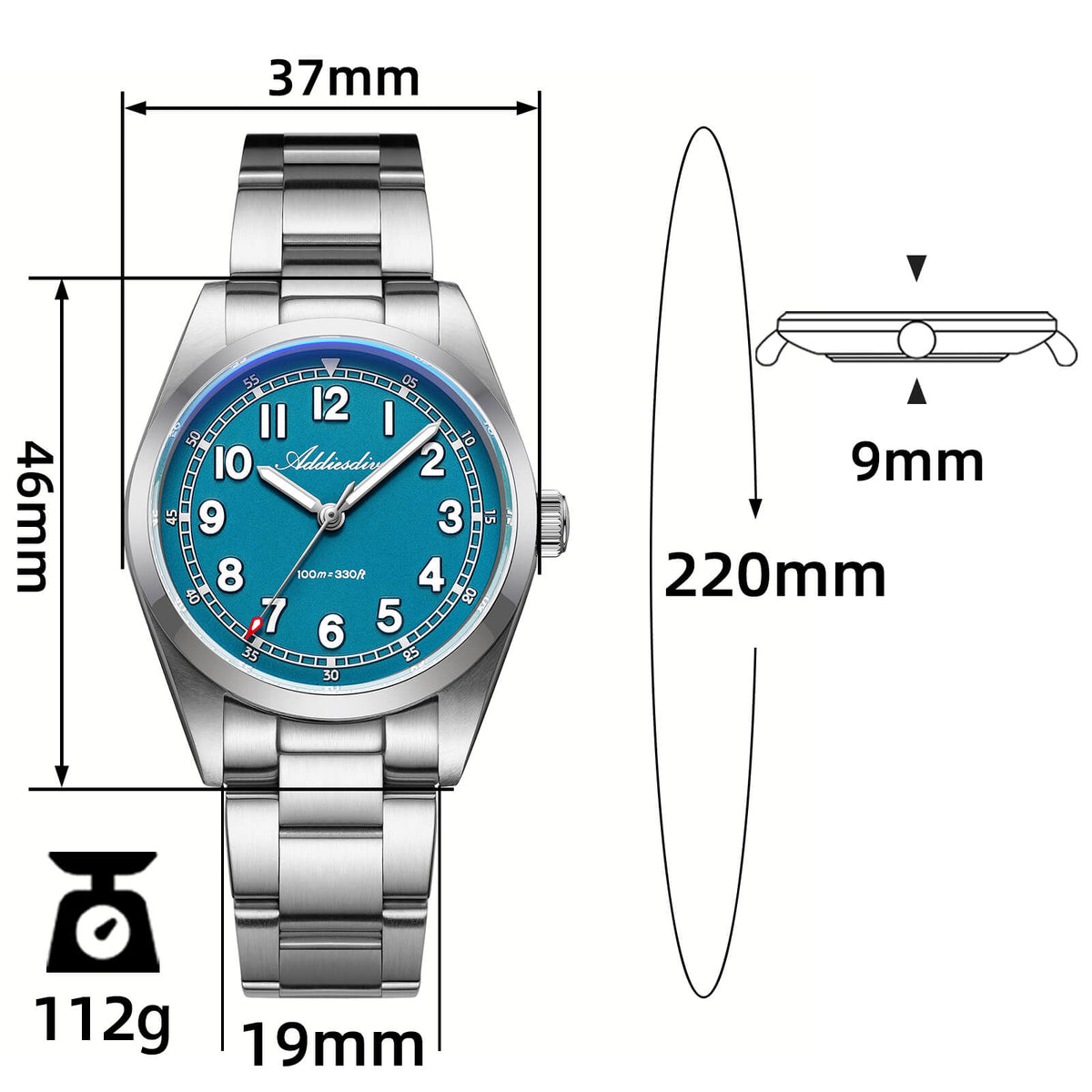 Orologio al quarzo ADDIESDIVE da 36 mm con movimento Super 2035 AD2521