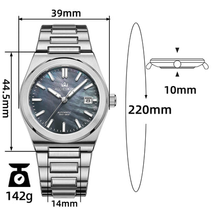 Orologio da uomo AddiesKIN K008 con quadrante in madreperla da 39 mm e movimento Miyota 9015.