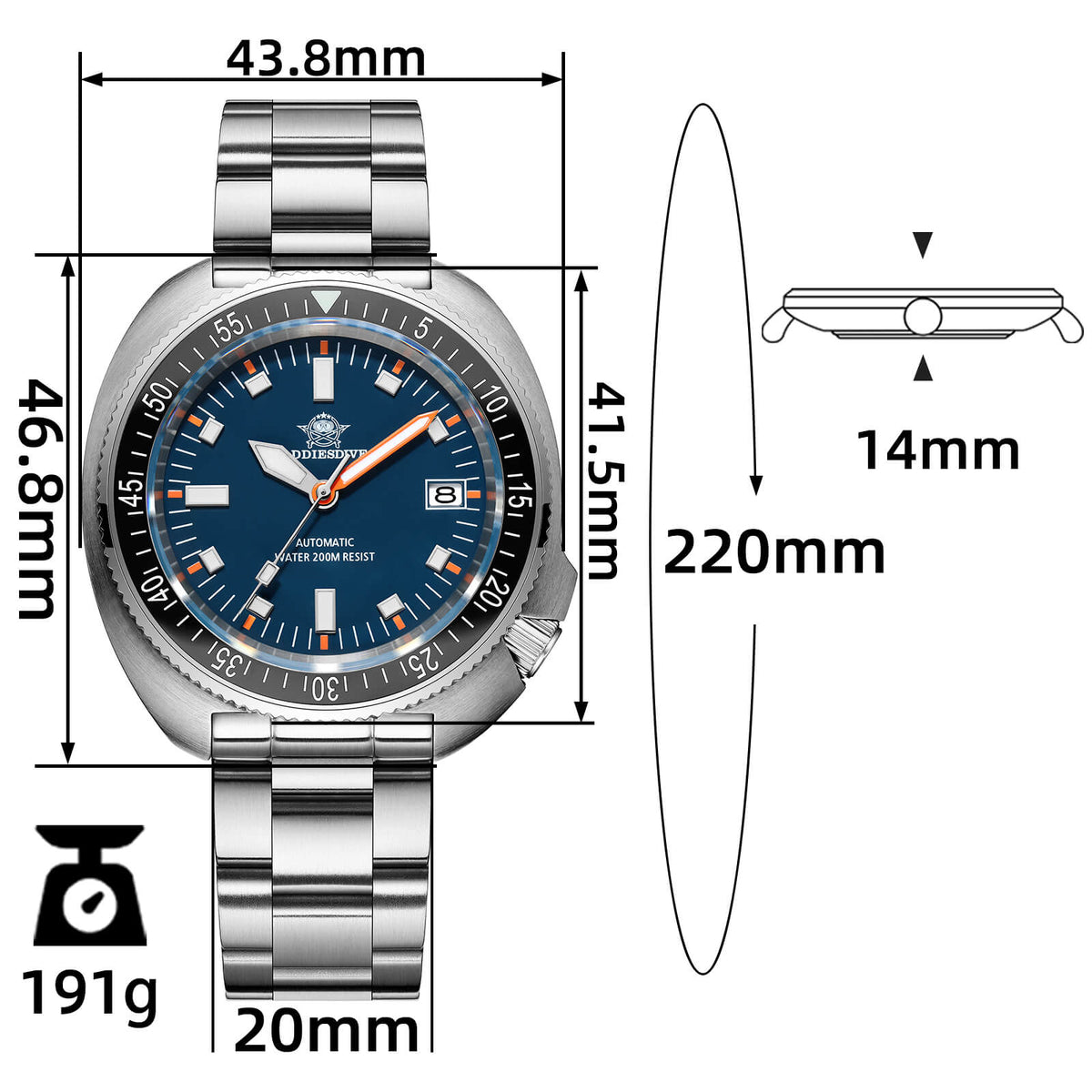 ★Saldi Anniversario★ADDIESDIVE Orologio Subacqueo Retro Captain Willard AD2081