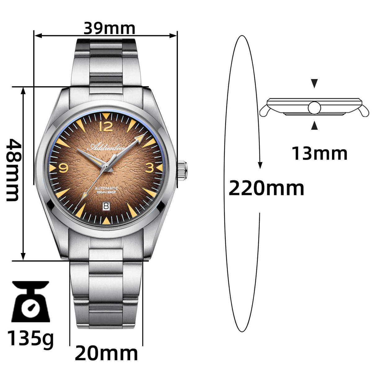 Orologio automatico da uomo Addiesdive Ocean Breath, AD2508