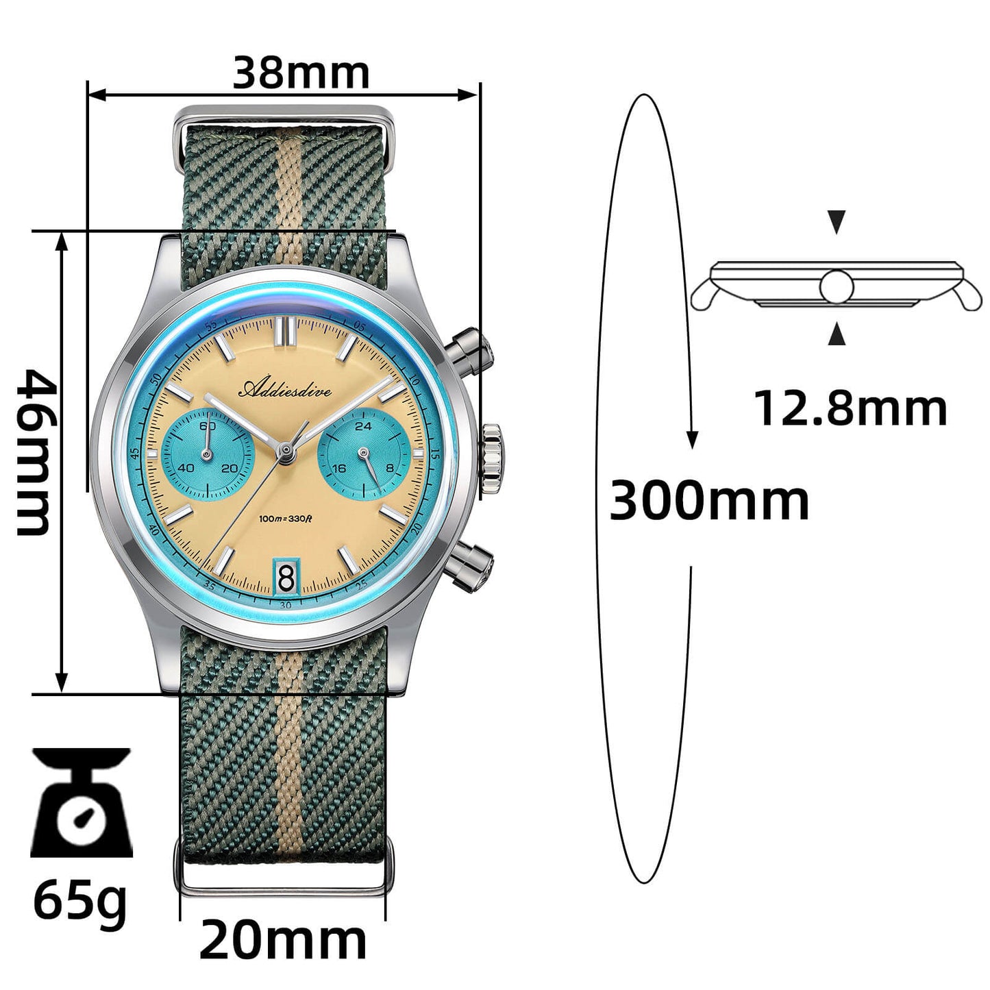 ★Saldi Anniversario★ADDIESDIVE 38mm Orologio cronografo VK64 AD2095