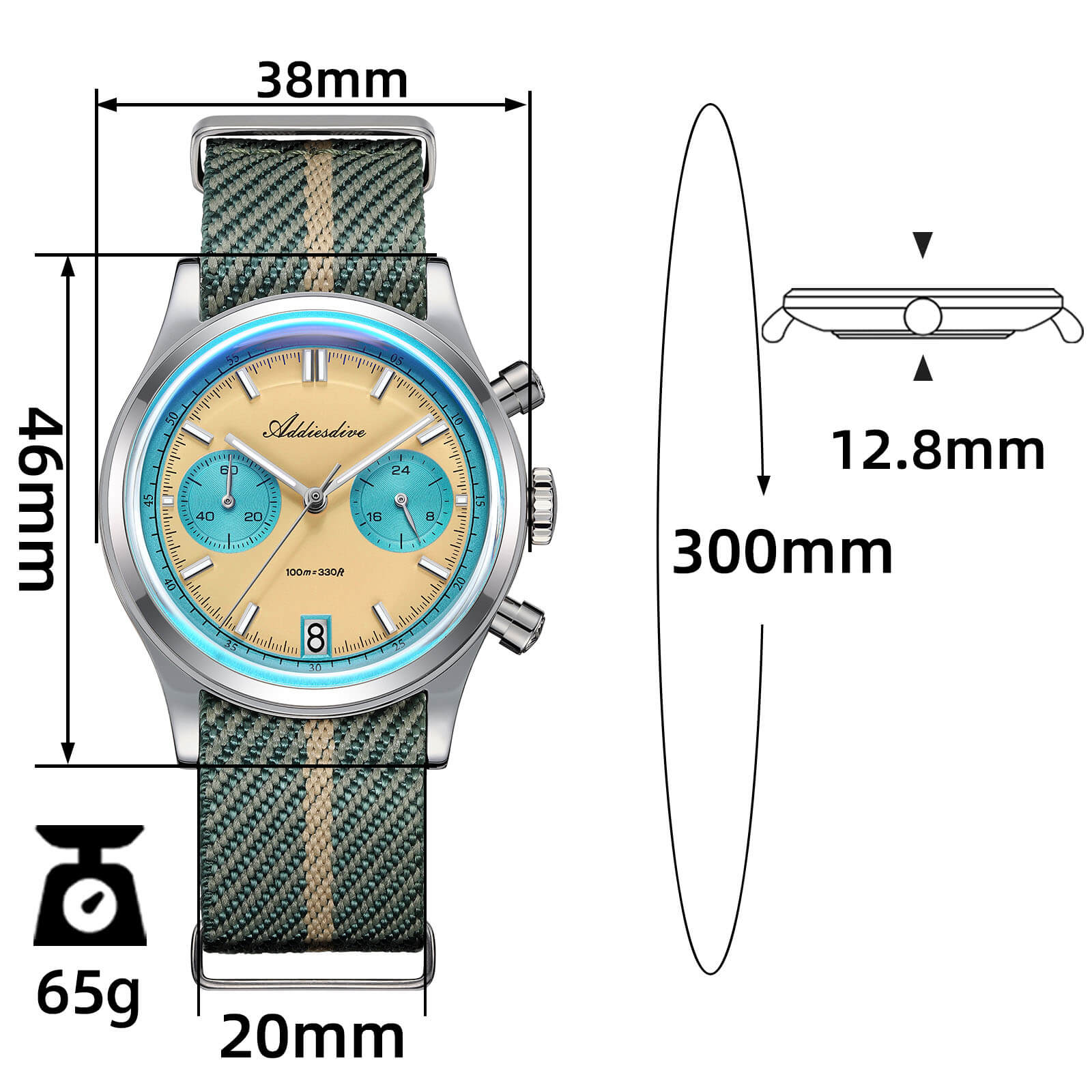 ★Saldi Anniversario★ADDIESDIVE 38mm Orologio cronografo VK64 AD2095